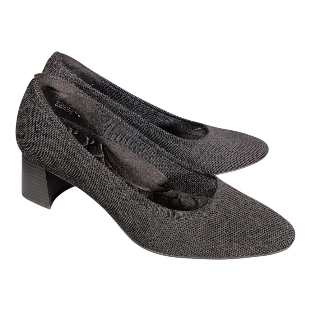 Black Low Block Heel Women's Pumps
